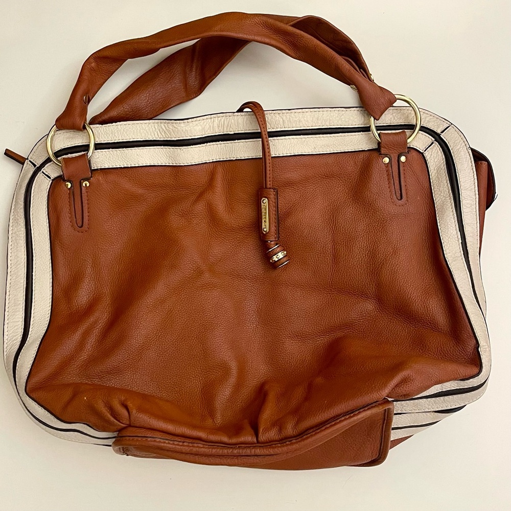 Celine Leather Tote Bag in Cognac and Cream - Classic Women's Handbag